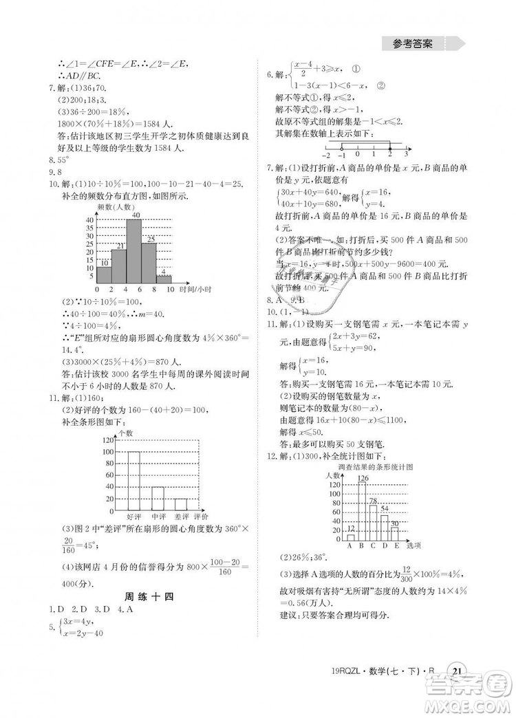 金太陽(yáng)教育2019新版日清周練人教版七年級(jí)數(shù)學(xué)下冊(cè)答案