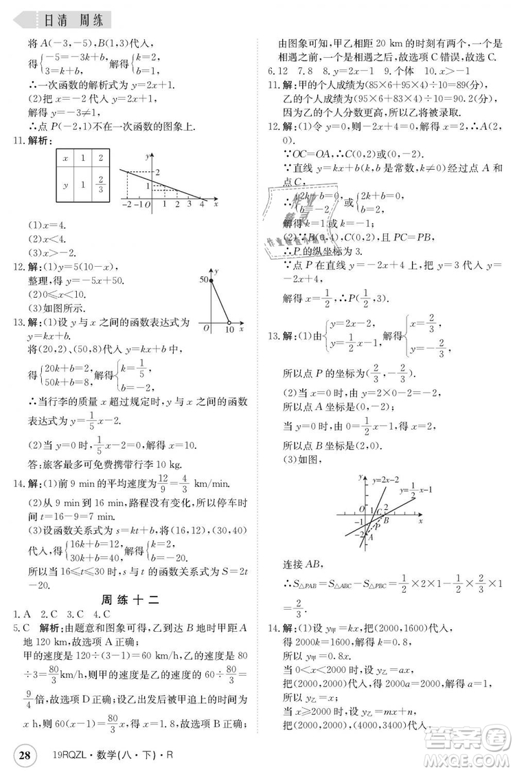 金太陽教育2019新版日清周練人教版八年級(jí)數(shù)學(xué)下冊參考答案