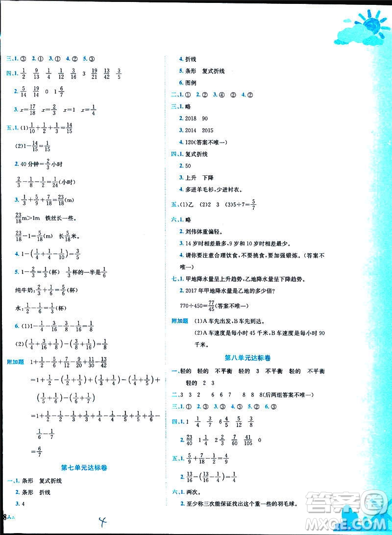 2019新版黃岡小狀元達(dá)標(biāo)卷小學(xué)數(shù)學(xué)五年級數(shù)學(xué)下冊R人教版參考答案