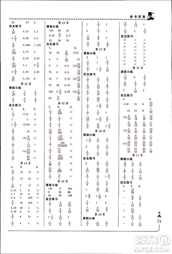 2019年春新版5年級下冊數(shù)學人教版RJ黃岡小狀元口算速算練習冊答案