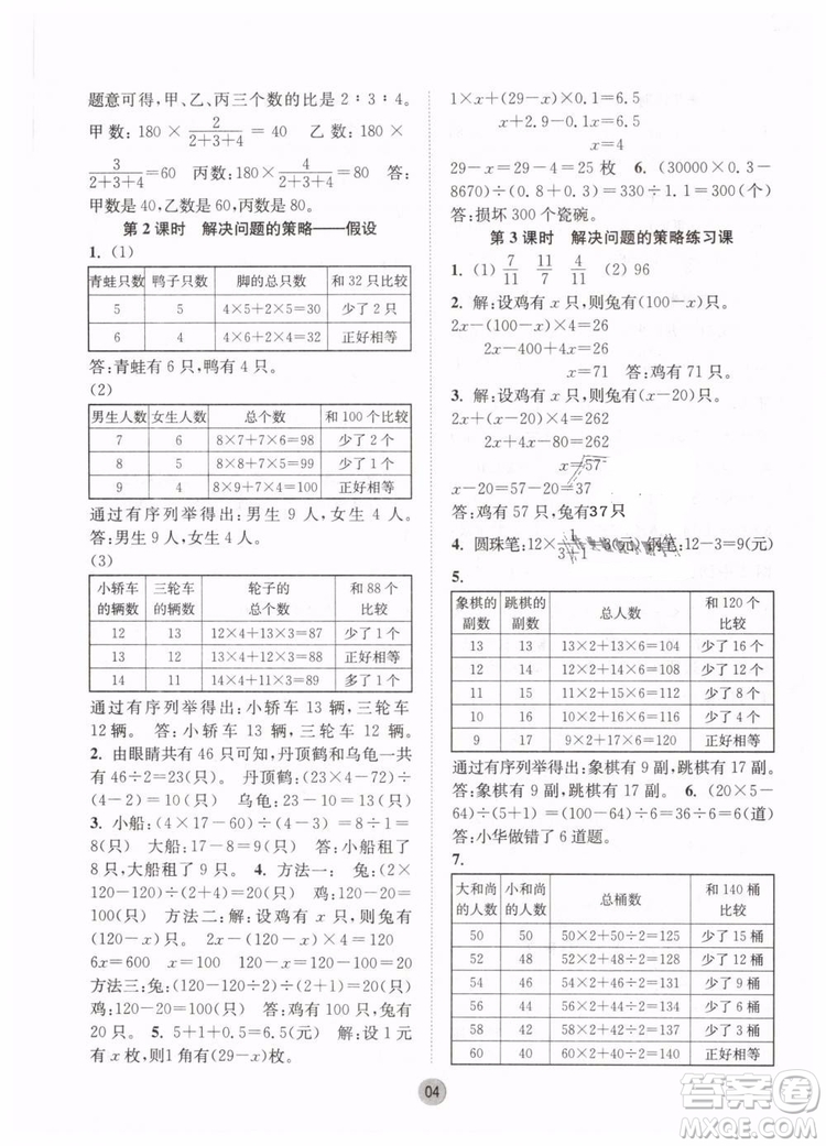 2019春課時(shí)金練六年級(jí)下冊(cè)數(shù)學(xué)江蘇版參考答案