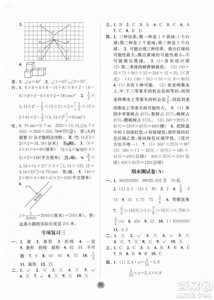 2019春課時(shí)金練六年級(jí)下冊(cè)數(shù)學(xué)江蘇版參考答案