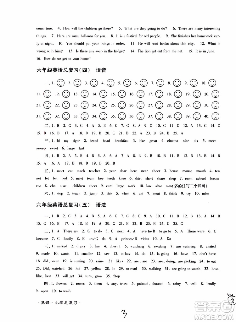 東南大學(xué)出版社2019年江蘇密卷六年級(jí)英語小學(xué)總復(fù)習(xí)參考答案