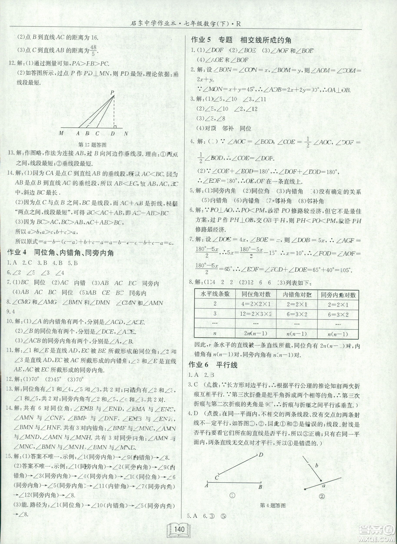 2019春?jiǎn)|中學(xué)作業(yè)本人教版R七年級(jí)數(shù)學(xué)下冊(cè)答案