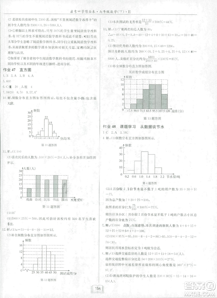 2019春?jiǎn)|中學(xué)作業(yè)本人教版R七年級(jí)數(shù)學(xué)下冊(cè)答案