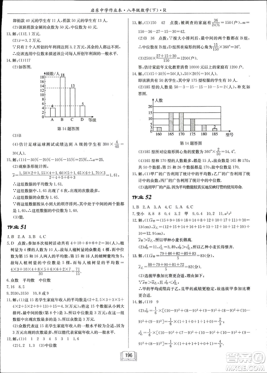 2019春啟東中學(xué)作業(yè)本八年級數(shù)學(xué)下冊R人教版參考答案