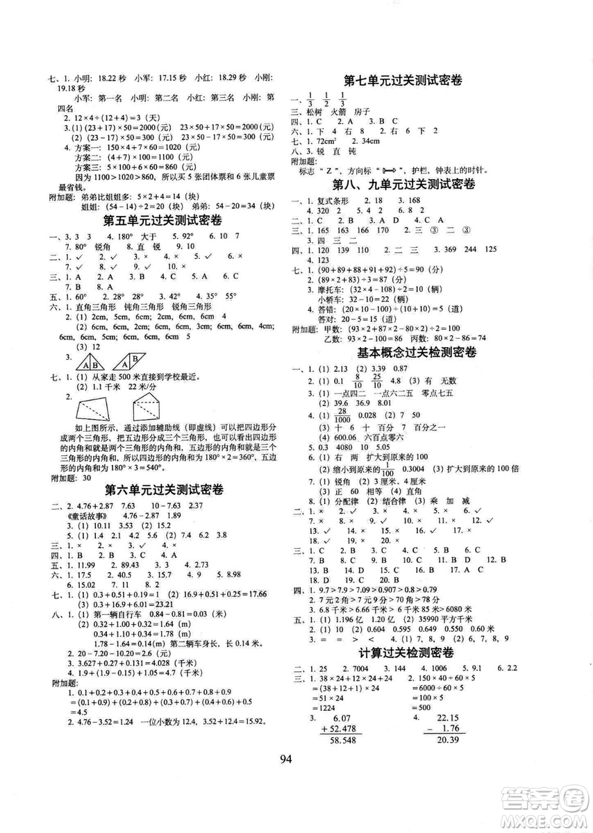 2019春期末沖刺100分四年級下冊數(shù)學人教版全新版答案