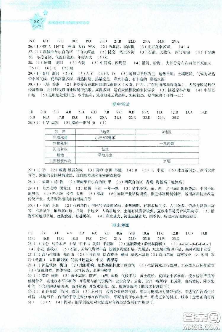 2019年新課標(biāo)初中地理同步伴你學(xué)八年級(jí)下冊(cè)湘教版參考答案