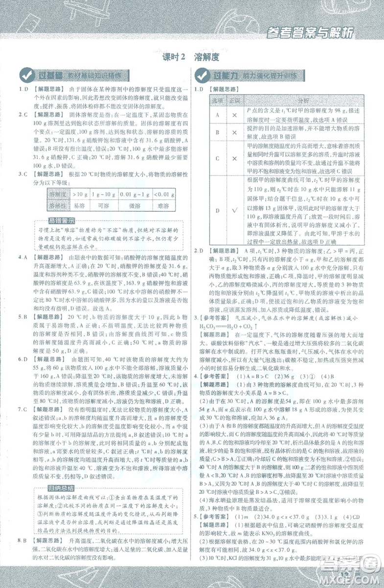 2019版一遍過(guò)初中化學(xué)九年級(jí)下冊(cè)RJ人教版南京師范大學(xué)出版社答案