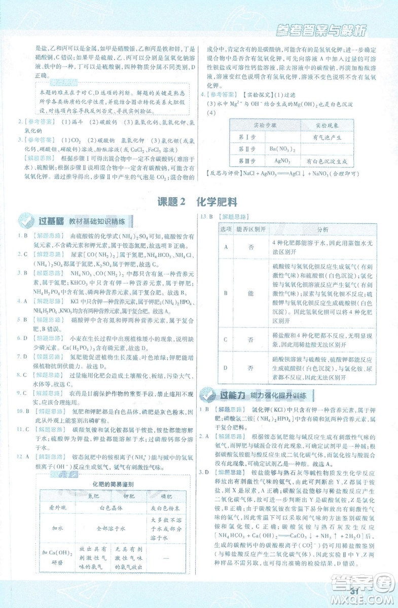 2019版一遍過(guò)初中化學(xué)九年級(jí)下冊(cè)RJ人教版南京師范大學(xué)出版社答案