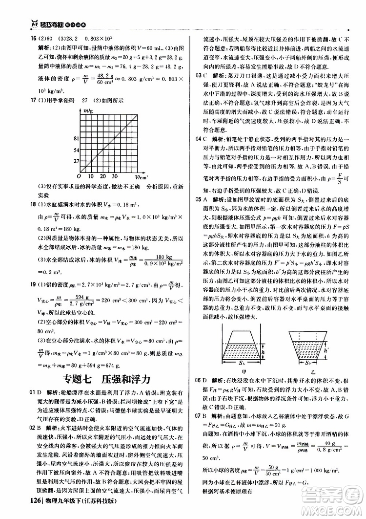 江蘇科技版2019版輕巧奪冠優(yōu)化訓(xùn)練九年級物理下冊參考答案