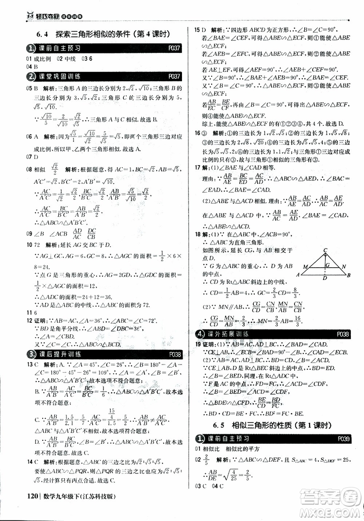 2019新版輕巧奪冠優(yōu)化訓(xùn)練九年級數(shù)學(xué)下冊江蘇科技版參考答案