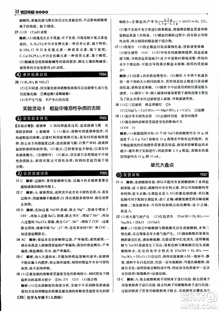 2019年1+1輕巧奪冠優(yōu)化訓(xùn)練九年級(jí)下冊(cè)化學(xué)人教版參考答案