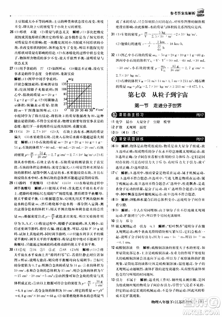 江蘇科技版銀版2019春1+1輕巧奪冠優(yōu)化訓(xùn)練八年級下冊物理參考答案