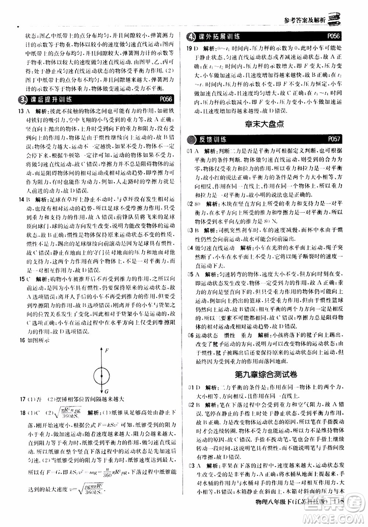 江蘇科技版銀版2019春1+1輕巧奪冠優(yōu)化訓(xùn)練八年級下冊物理參考答案