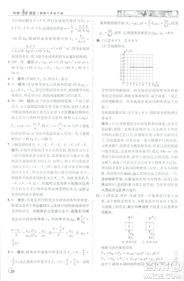 2019春新世紀英才教程中學(xué)奇跡課堂人教版八年級物理下冊答案