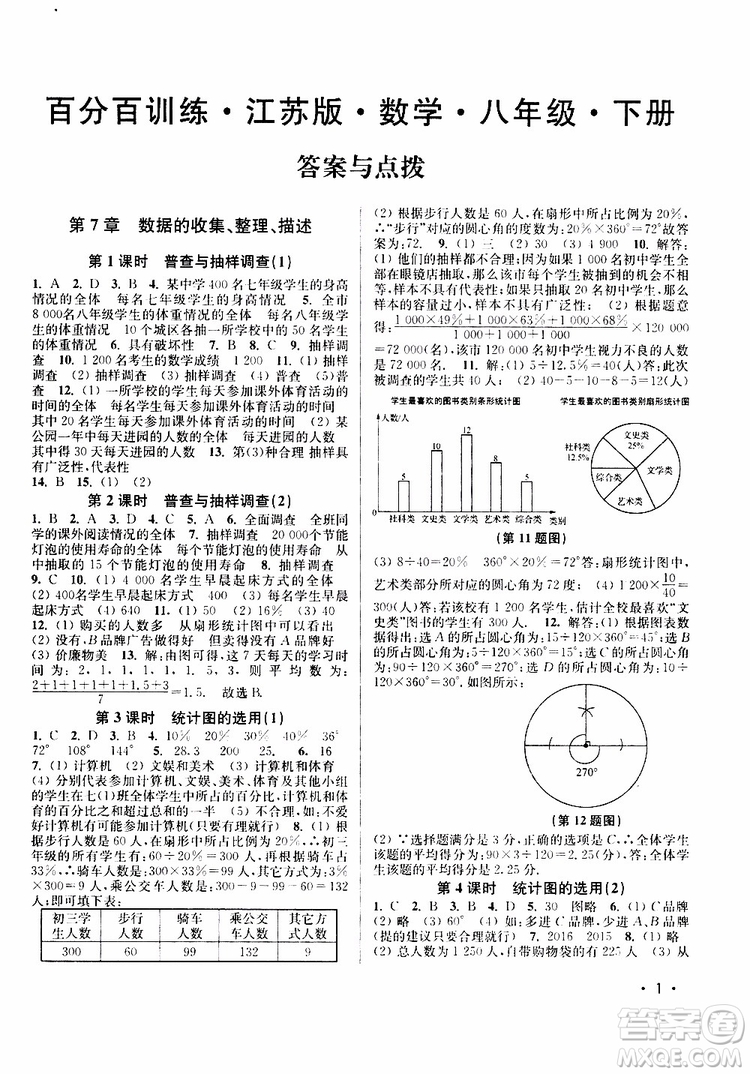 靈星教育2019年八年級(jí)下冊(cè)數(shù)學(xué)百分百訓(xùn)練江蘇版參考答案