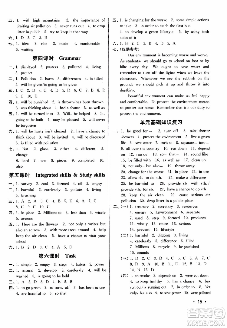 江蘇版2019年八年級下冊百分百訓練英語參考答案