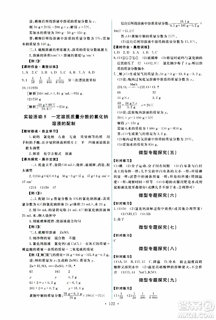 天舟文化2019版能力培養(yǎng)與測試九年級化學(xué)下冊人教版RJ版參考答案