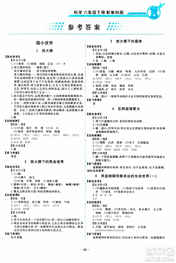 天舟文化2019年能力培養(yǎng)與測試科學六年級下冊教科版參考答案