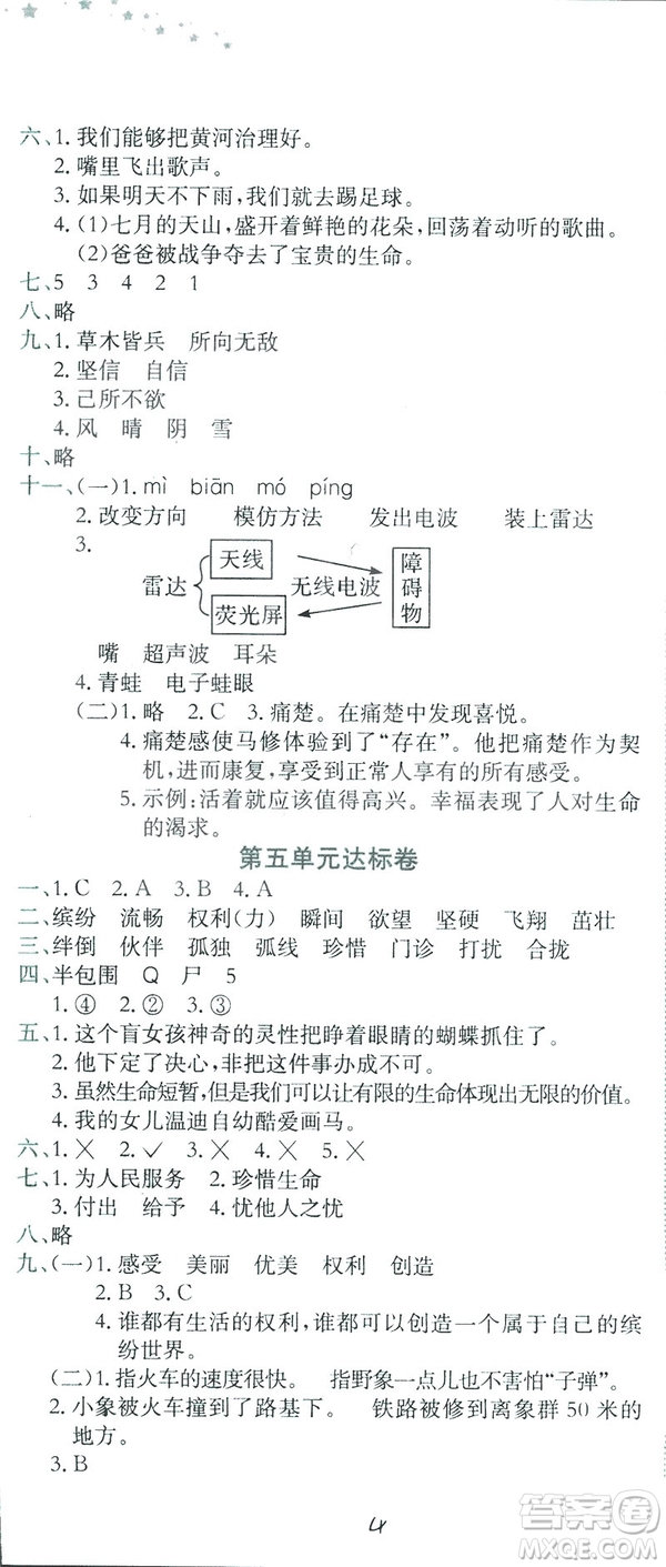 2019春黃岡小狀元達(dá)標(biāo)卷四年級(jí)下冊(cè)語(yǔ)文人教版答案