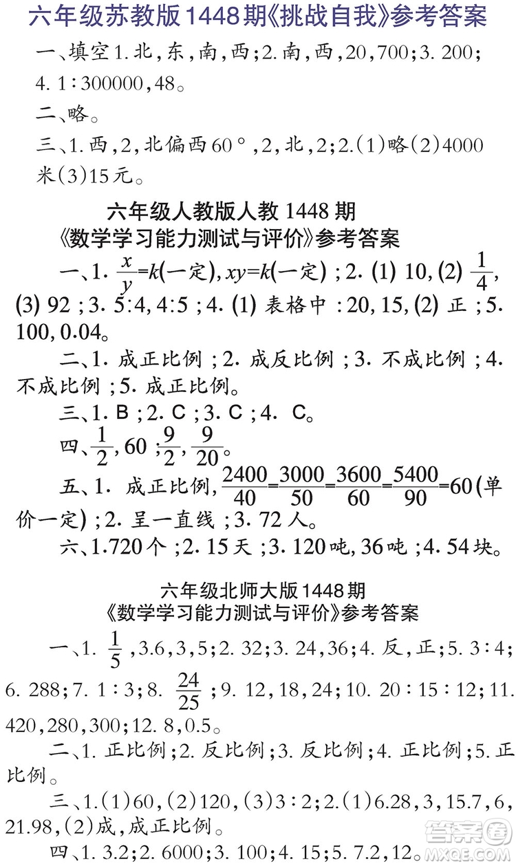 小學(xué)生數(shù)學(xué)報(bào)2019六年級第1448期答案