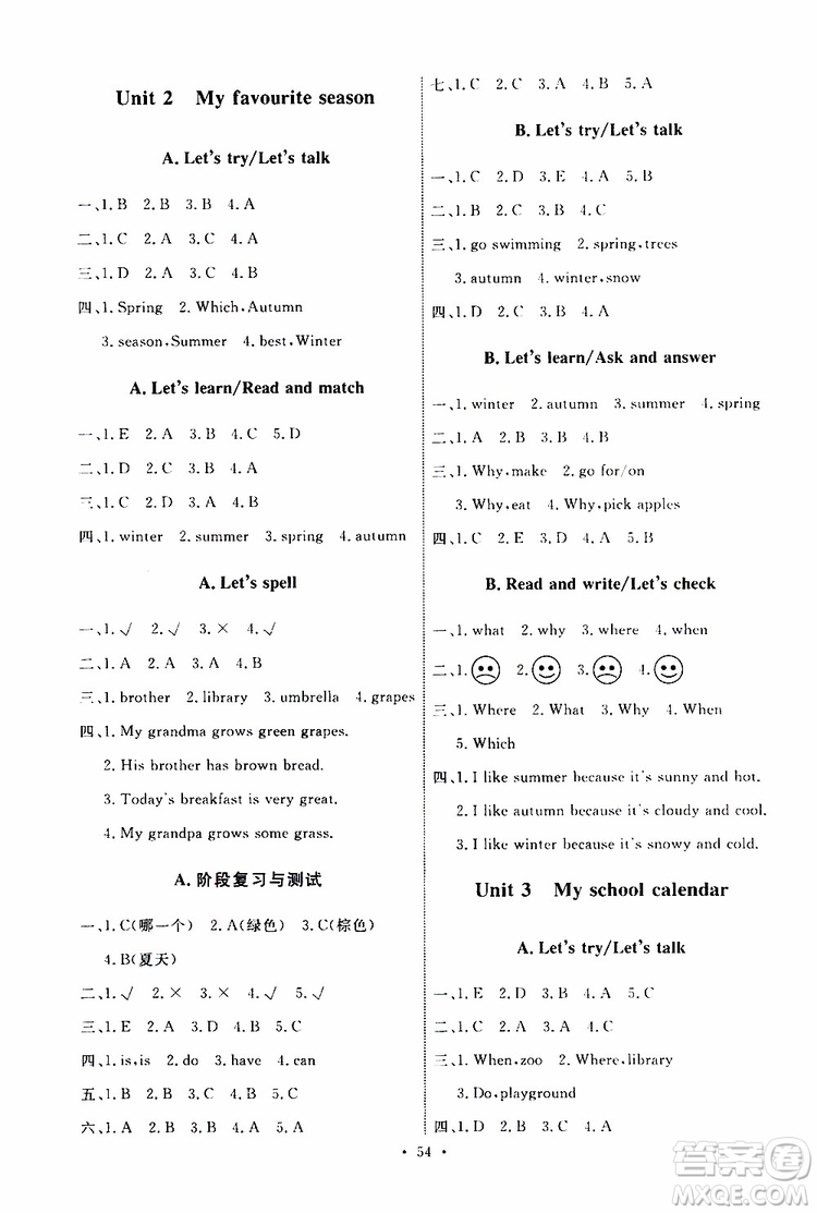 人教版2019年小學(xué)五年級(jí)下冊(cè)英語(yǔ)能力培養(yǎng)與測(cè)試參考答案