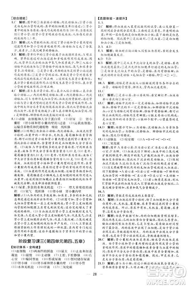 2019人教版七年級下冊生物學課時練同步學歷案河北專版參考答案