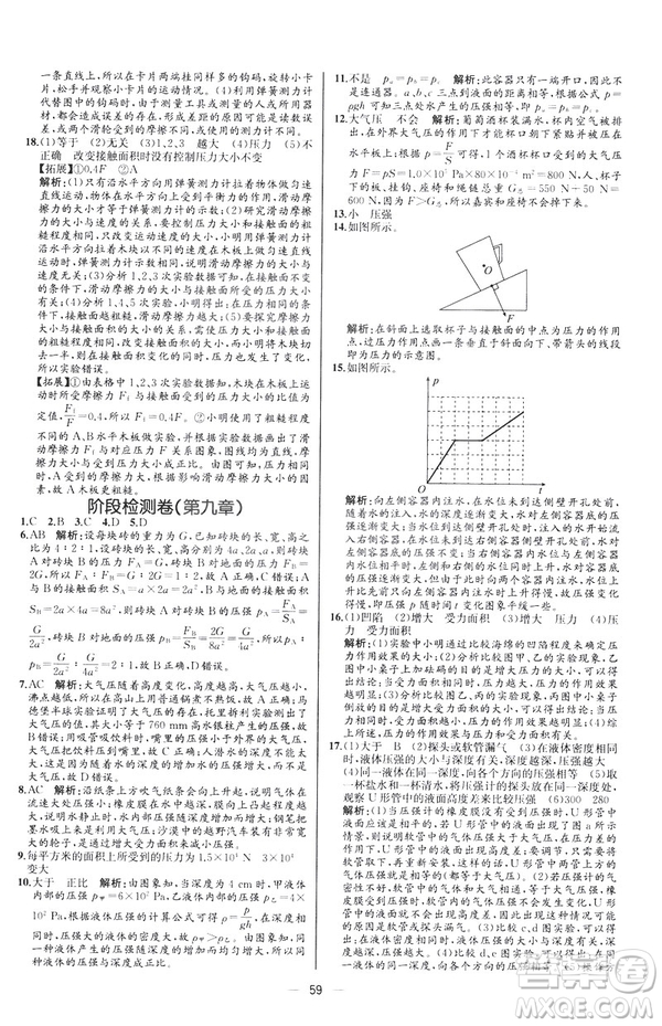 2019人教版八年級(jí)下冊(cè)物理課時(shí)練同步學(xué)歷案河北專版參考答案