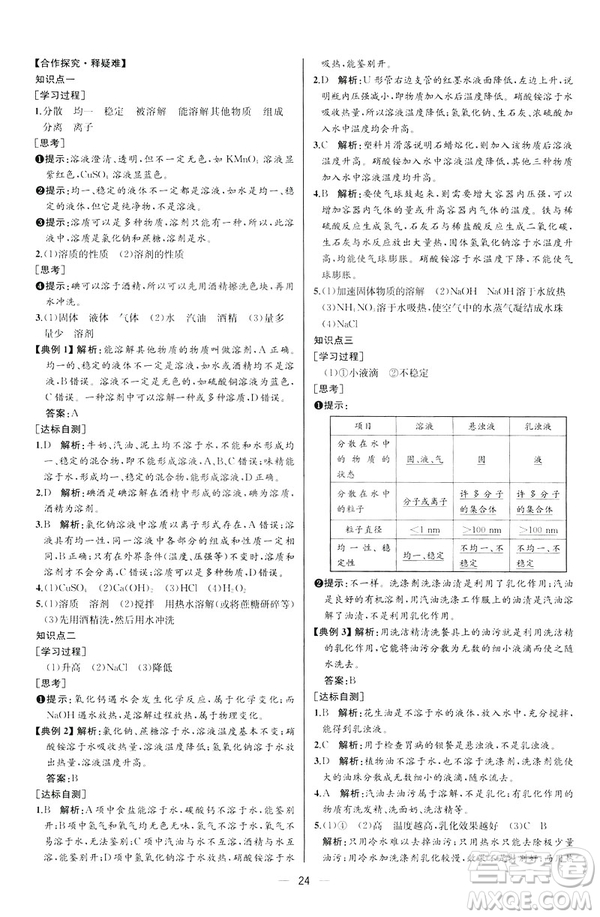 2019人教版初中九年級(jí)下冊(cè)化學(xué)課時(shí)練同步學(xué)歷案河北專版答案