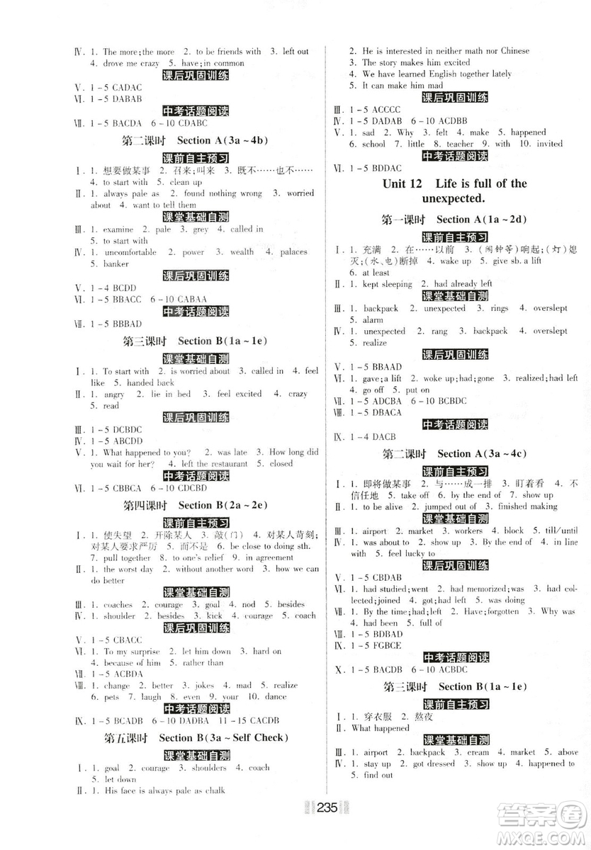 2019年一路領(lǐng)先課時(shí)練提速訓(xùn)練九年級(jí)全一冊(cè)R人教版參考答案