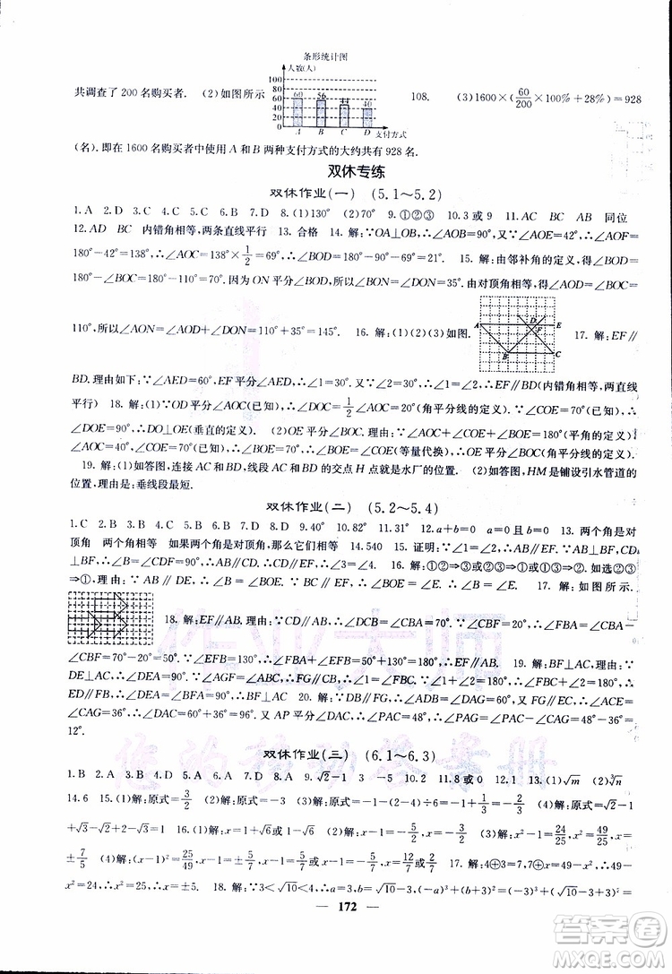 2019年版名校課堂內(nèi)外七年級下冊數(shù)學人教版參考答案