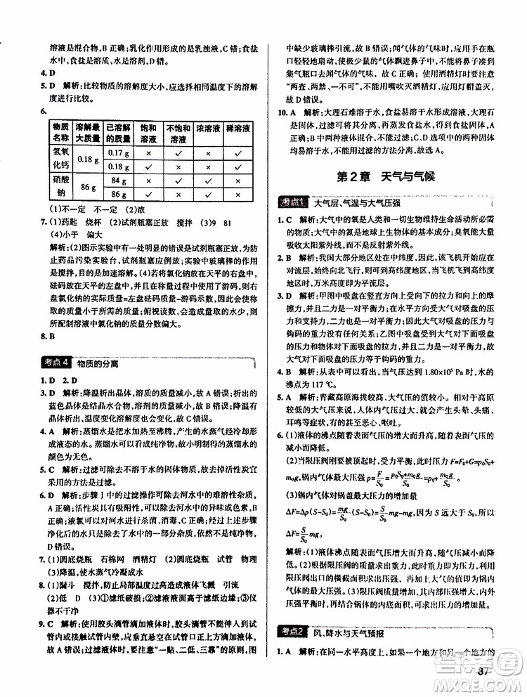 2019版pass綠卡學(xué)霸錯題筆記初中科學(xué)浙江專用參考答案