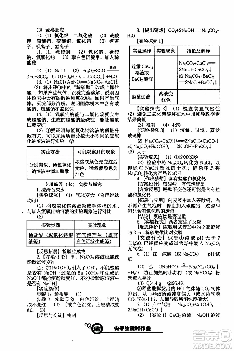 2019年尖子生新課堂課時作業(yè)化學(xué)九年級下冊HJ版滬教版參考答案