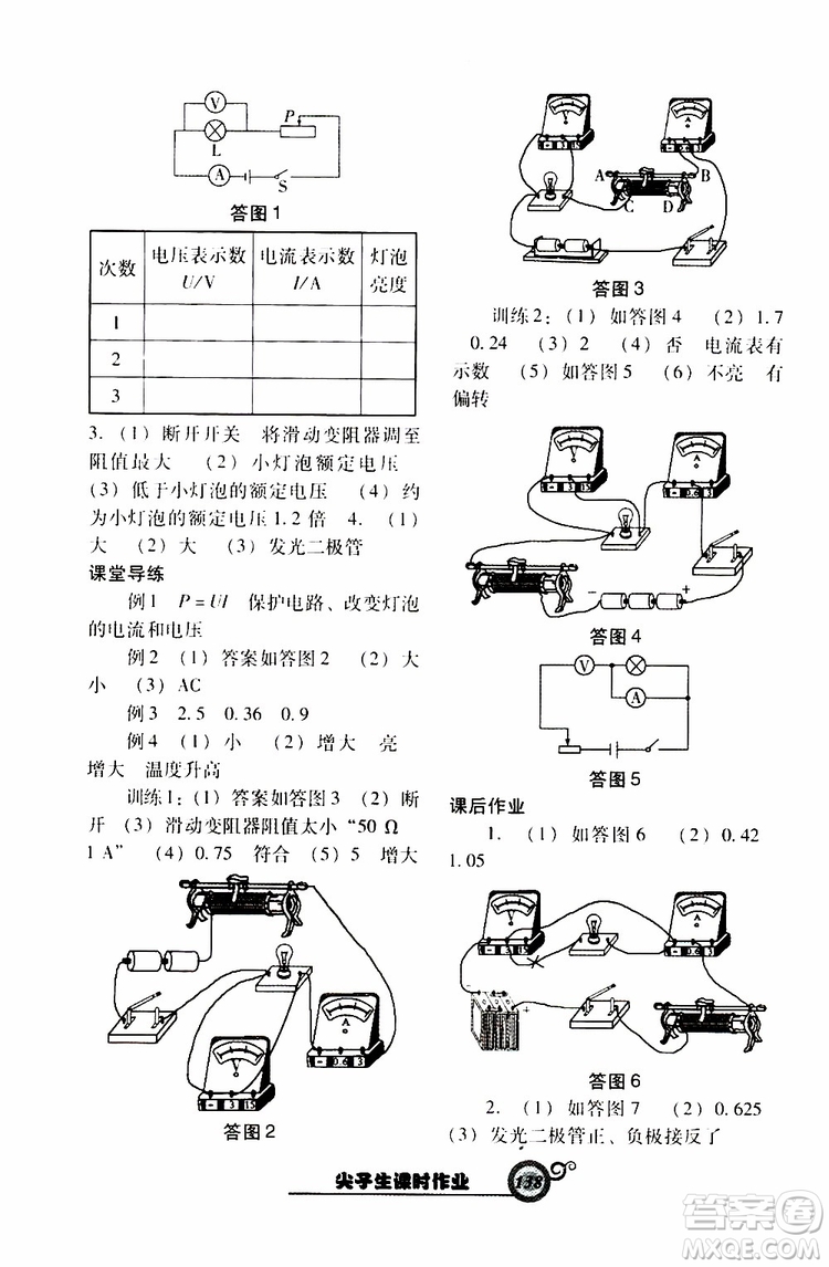 2019年尖子生新課堂課時(shí)作業(yè)物理九年級(jí)下R版人教版參考答案