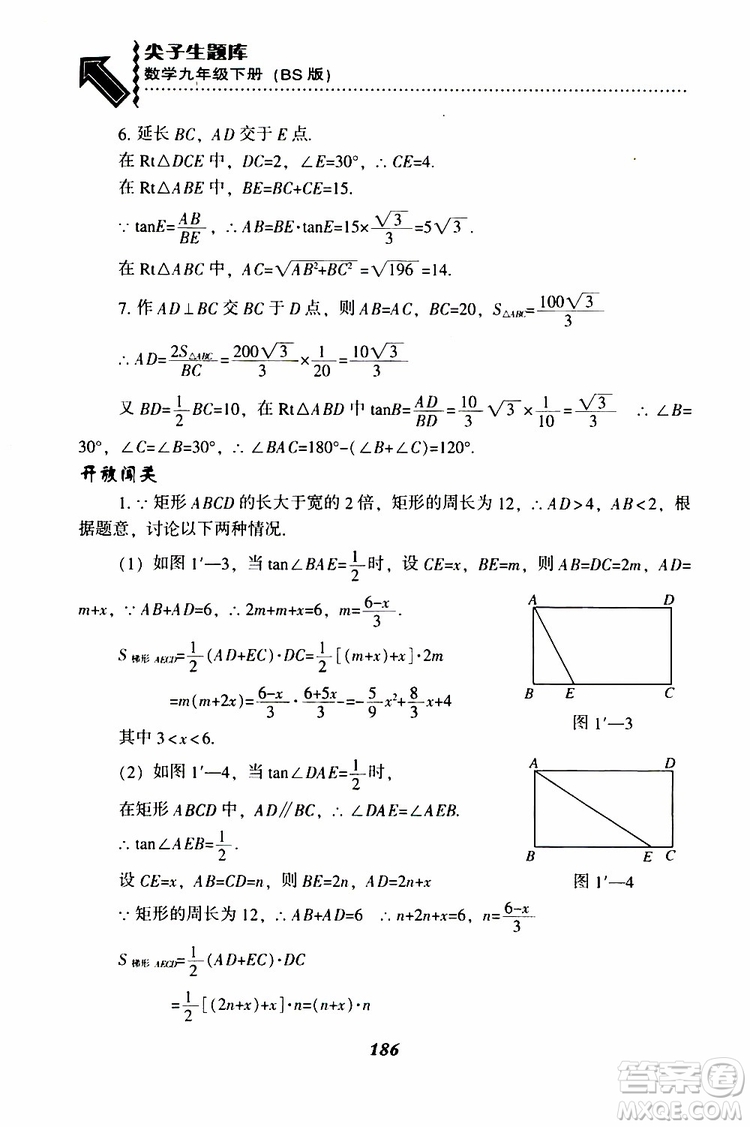 2019年尖子生題庫數(shù)學(xué)九年級(jí)下冊(cè)BS版北師版參考答案