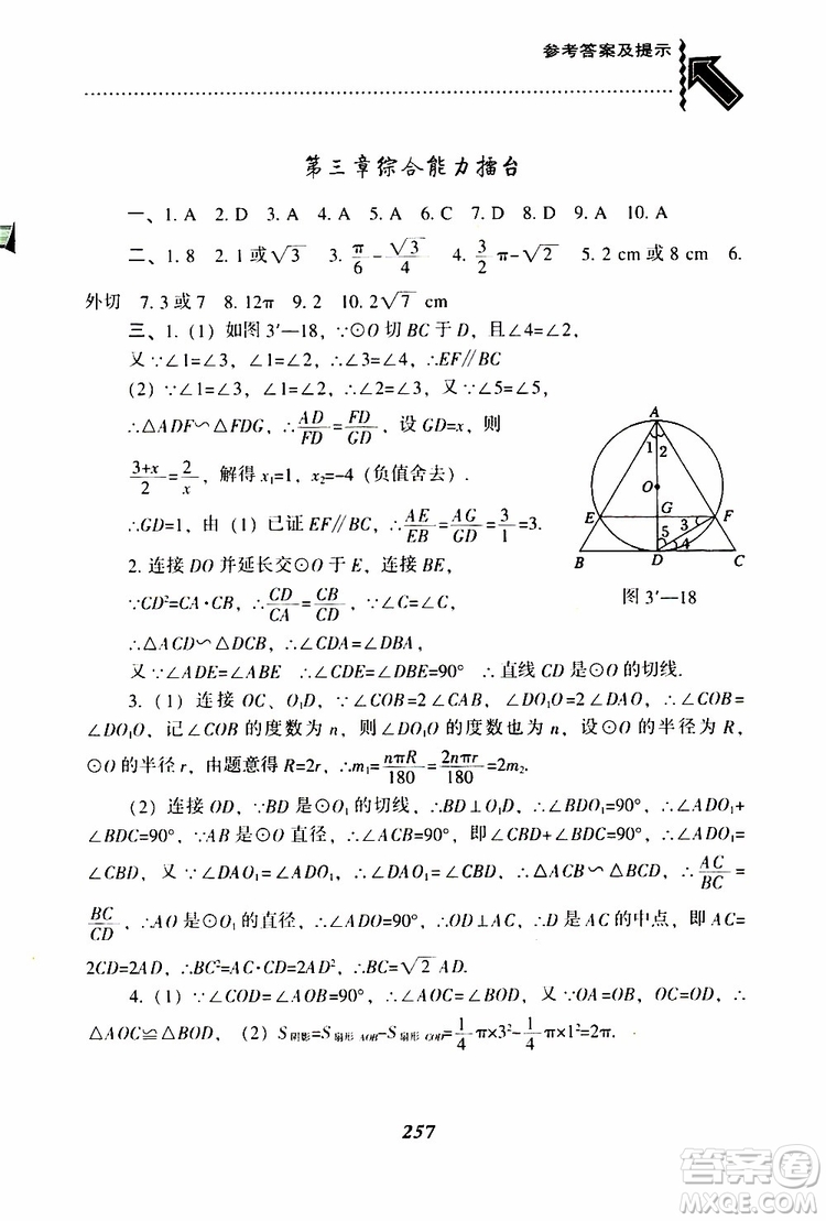 2019年尖子生題庫數(shù)學(xué)九年級(jí)下冊(cè)BS版北師版參考答案