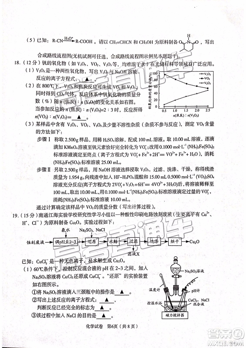 2019年3月江蘇七市二?；瘜W(xué)試題及參考答案