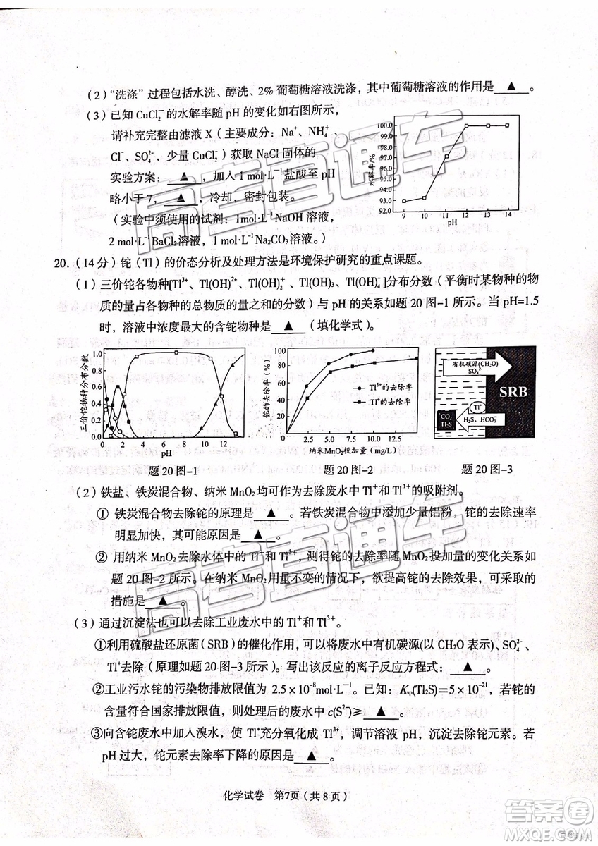 2019年3月江蘇七市二?；瘜W(xué)試題及參考答案