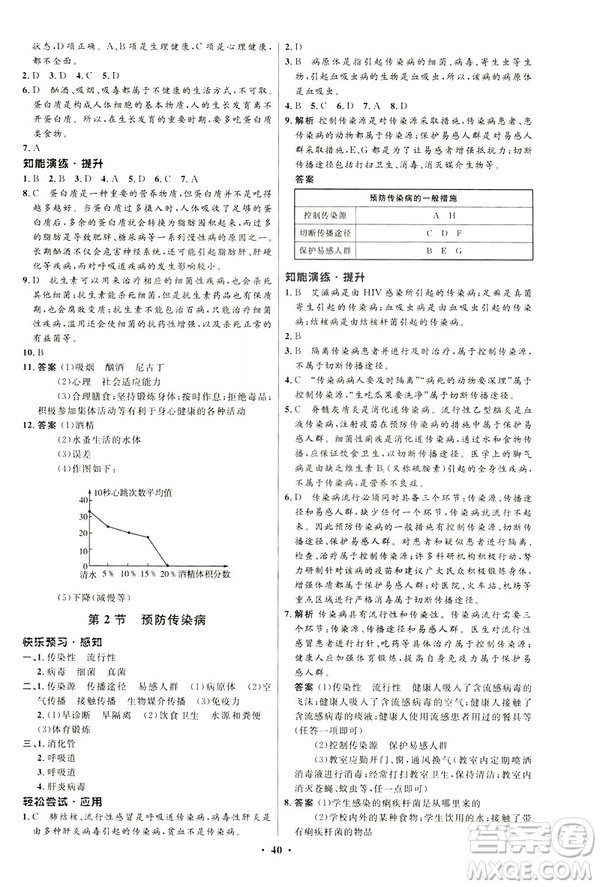 2019春初中同步測控優(yōu)化設計生物七年級下冊北師大版參考答案