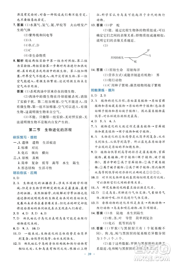 2019年初中同步測(cè)控優(yōu)化設(shè)計(jì)生物學(xué)八年級(jí)下冊(cè)人教版答案