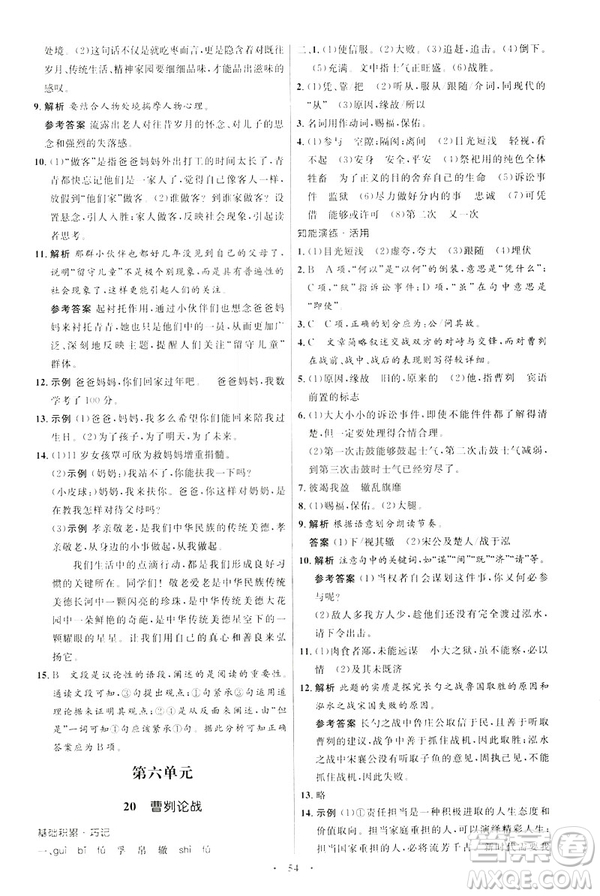 2019年初中同步學(xué)考優(yōu)化設(shè)計語文九年級下冊人教版答案