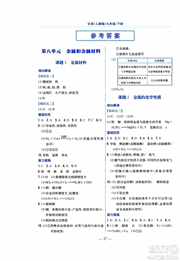 2019春新編基礎(chǔ)訓(xùn)練九年級(jí)化學(xué)下冊(cè)人教版RJ版參考答案