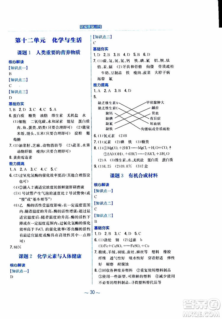 2019春新編基礎(chǔ)訓(xùn)練九年級(jí)化學(xué)下冊(cè)人教版RJ版參考答案