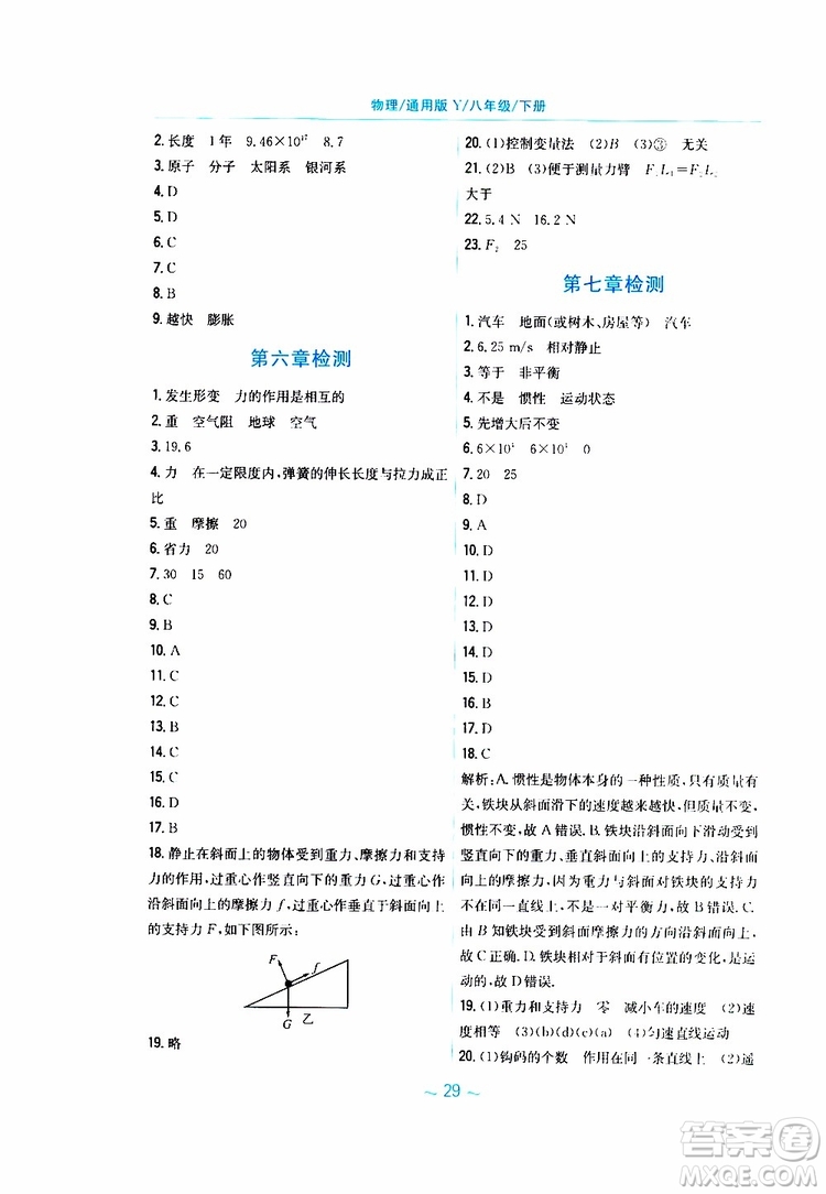 2019春新編基礎(chǔ)訓(xùn)練八年級(jí)物理通用版Y下冊(cè)參考答案