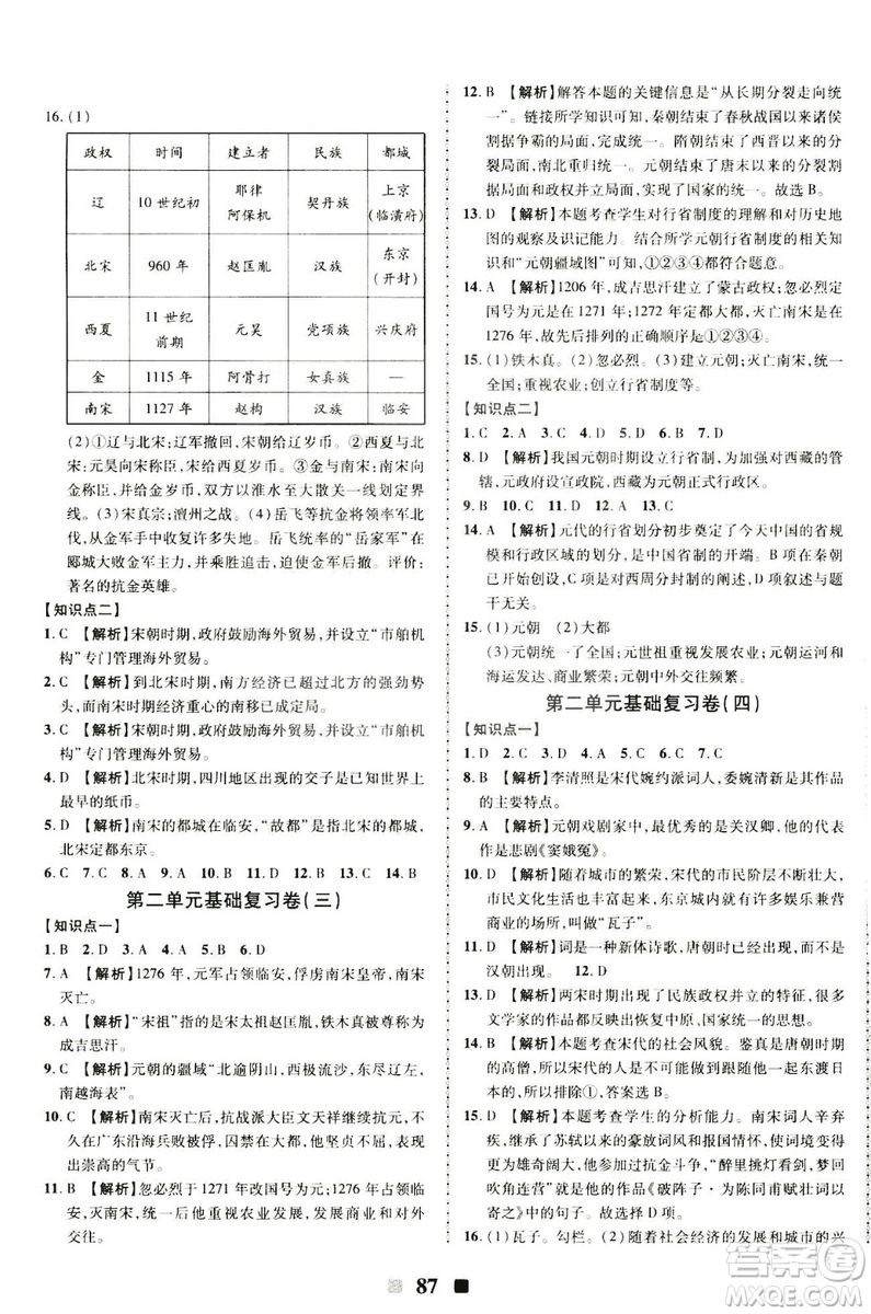 2019新版優(yōu)加全能大考卷下冊七年級歷史人教版RJ參考答案