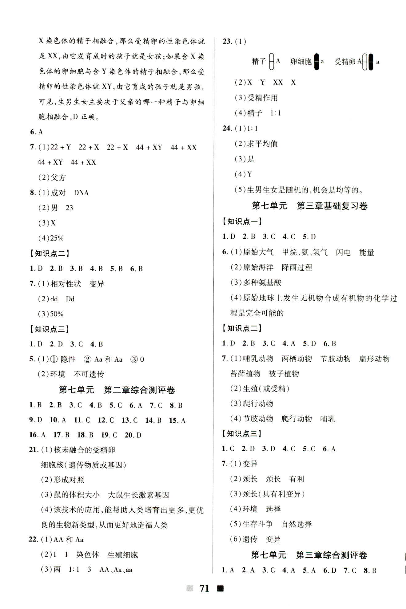 2019年優(yōu)加全能大考卷八年級(jí)生物下冊(cè)人教版參考答案