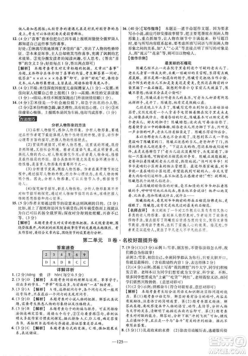 2019版金考卷RJ活頁題選名師名題單元雙測卷九年級(jí)下冊(cè)語文人教版答案