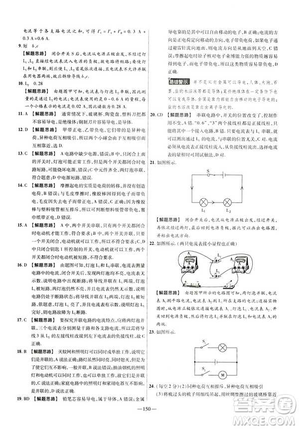 2019版人教版金考卷活頁題選九年級全一冊物理RJ名師名題單元雙測卷答案