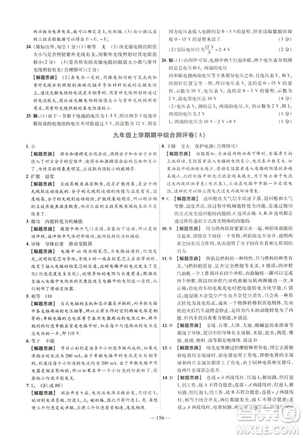 2019版人教版金考卷活頁題選九年級全一冊物理RJ名師名題單元雙測卷答案